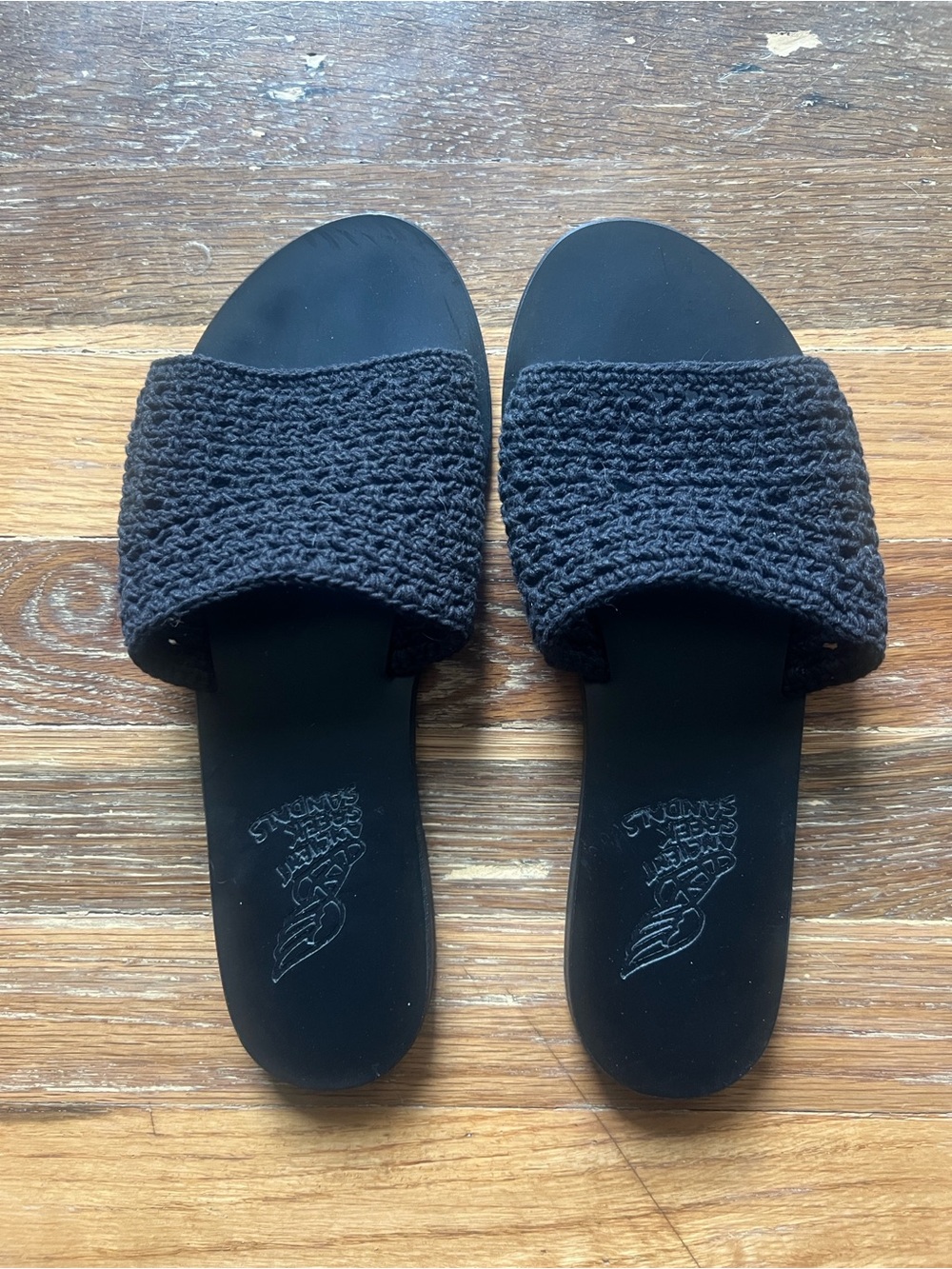 Ancient Greek Sandals Black Crochet Slide Sandals